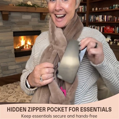 Scarf with Concealed Zipper Pocket - Secure Storage Pocket for Keys & Cards - Downy Soft & Warm - Brown - Image 2