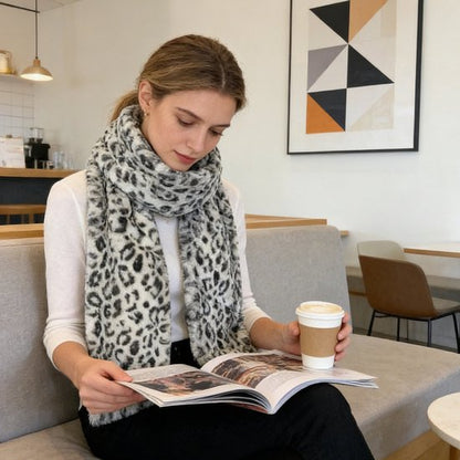 Scarf with Concealed Zipper Pocket - Secure Storage Pocket for Keys & Cards - Downy Soft & Warm - Leopard Print - Image 6