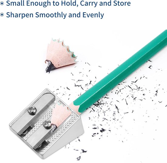 Pencil Sharpener - 3-Piece - Double Hole Pencil Sharpener - Portable Manual Pencil Sharpener - Suitable for Children, Home, School and Office - Silver - Image 4