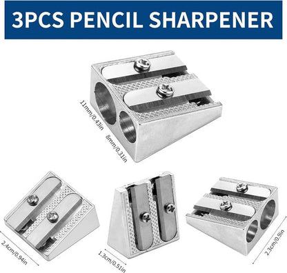 Pencil Sharpener - 3-Piece - Double Hole Pencil Sharpener - Portable Manual Pencil Sharpener - Suitable for Children, Home, School and Office - Silver - Image 5