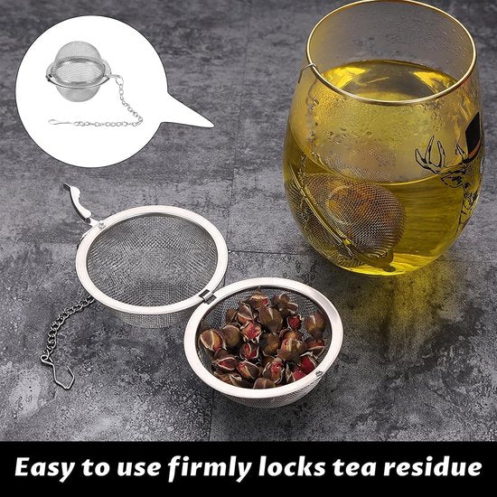 Tea filter - 3 pieces - Stainless steel tea filter - Tea ball filter - Tea filter pot - Infusion ball - Stainless steel tea filter - with extended chain hook - Round tea filter - Image 6