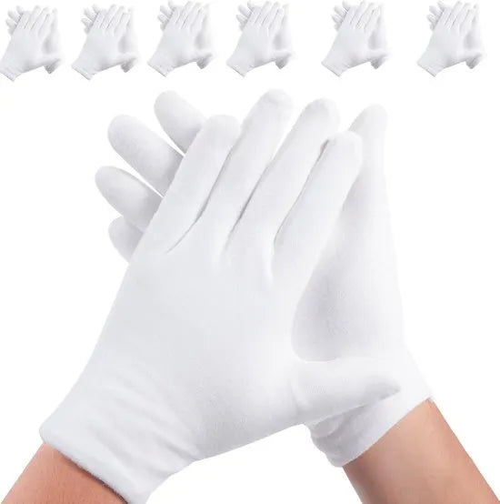 Gloves - 6 pairs - White cotton gloves - Suitable for dry hands - Can be worn while sleeping - High-quality cotton gloves - Unisex white gloves - Rounded finger gloves