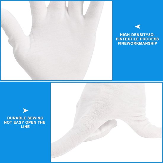 Gloves - 6 pairs - White cotton gloves - Suitable for dry hands - Can be worn while sleeping - High-quality cotton gloves - Unisex white gloves - Rounded finger gloves - Image 2