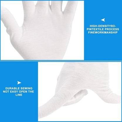 Gloves - 6 pairs - White cotton gloves - Suitable for dry hands - Can be worn while sleeping - High-quality cotton gloves - Unisex white gloves - Rounded finger gloves - Image 2