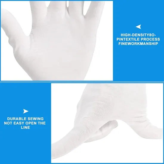 Gloves - 6 pairs - White cotton gloves - Suitable for dry hands - Can be worn while sleeping - High-quality cotton gloves - Unisex white gloves - Rounded finger gloves - Image 2