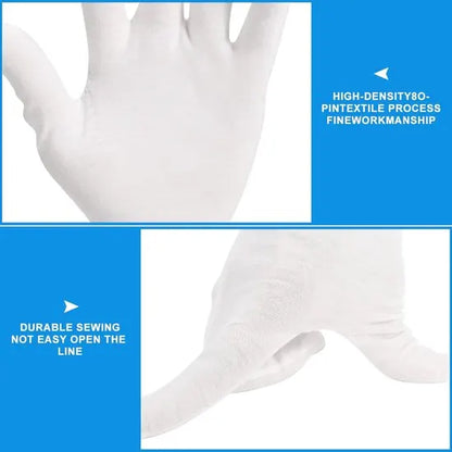 Gloves - 6 pairs - White cotton gloves - Suitable for dry hands - Can be worn while sleeping - High-quality cotton gloves - Unisex white gloves - Rounded finger gloves - Image 2