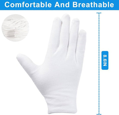 Gloves - 6 pairs - White cotton gloves - Suitable for dry hands - Can be worn while sleeping - High-quality cotton gloves - Unisex white gloves - Rounded finger gloves - Image 3