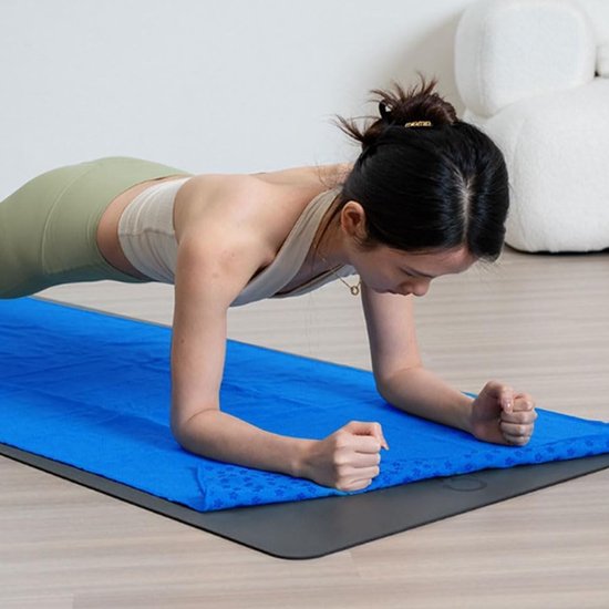 Yoga towel - Moisture-regulating and non-slip - Yoga towel - Quick-drying yoga mat fabric - Breathable yoga mat with mesh storage bag - Suitable for hot yoga, pilates and fitness - Blue - Image 2