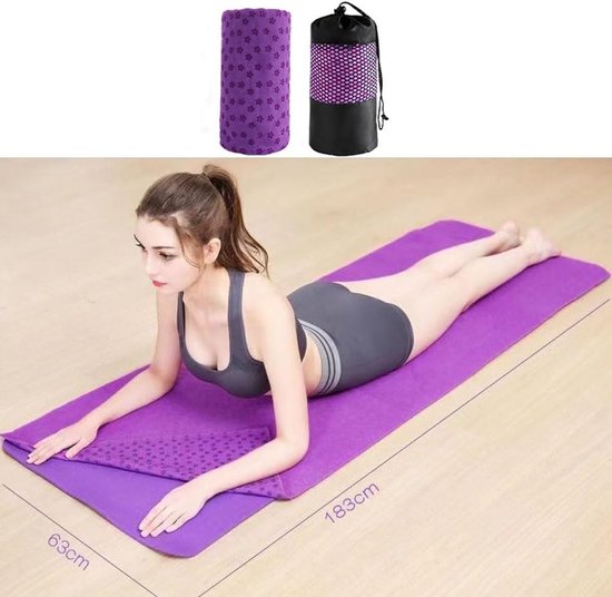 Yoga towel - Yoga towel - Yoga towel - Moisture-regulating and non-slip - Yoga towel - Quick-drying yoga mat fabric - Breathable yoga mat with mesh storage bag - Suitable for hot yoga, pilates and fitness - Purple - Image 5