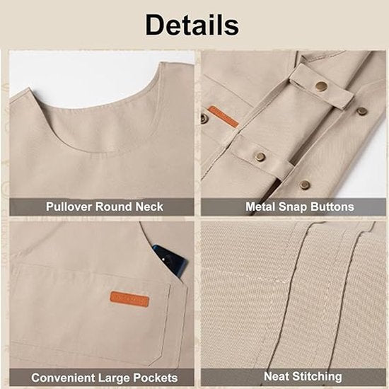 Apron - Vest-style apron - Baking and kitchen wear - Waterproof - Stain resistant - Unisex - Khaki - Image 2
