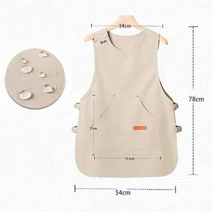 Apron - Vest-style apron - Baking and kitchen wear - Waterproof - Stain resistant - Unisex - Khaki - Image 3
