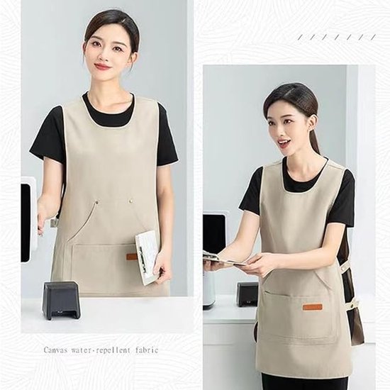 Apron - Vest-style apron - Baking and kitchen wear - Waterproof - Stain resistant - Unisex - Khaki - Image 5