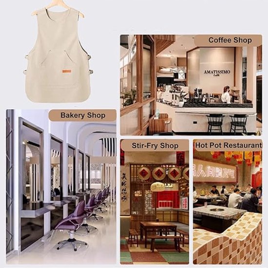 Apron - Vest-style apron - Baking and kitchen wear - Waterproof - Stain resistant - Unisex - Khaki - Image 6