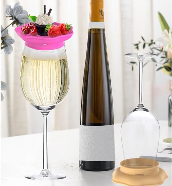 Wine Glass and Snack Tray - 4 Pieces - Draining Silicone Wine Glass and Snack Tray - Non-Slip Lid Coaster - Suitable for appetizers, desserts, family gatherings, and bars - Image 4