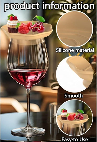 Wine Glass and Snack Tray - 4 Pieces - Draining Silicone Wine Glass and Snack Tray - Non-Slip Lid Coaster - Suitable for appetizers, desserts, family gatherings, and bars - Image 6