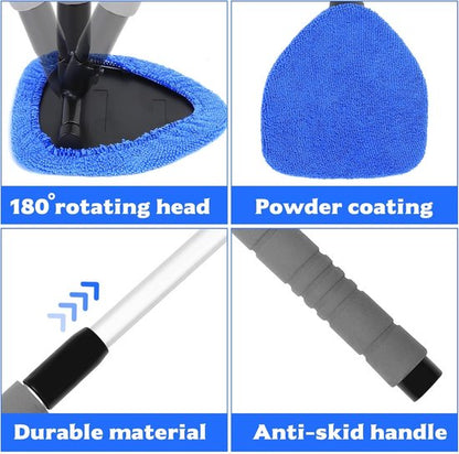 Car Window Cleaning Kit - 5-Piece - Car Window Cleaning Tool - Car Window Cleaning Tool - Car Window Cleaning Brush with Telescopic Handle - 1 Handle + 4 Blue Cloths + 1 50ml Spray Bottle - Image 2
