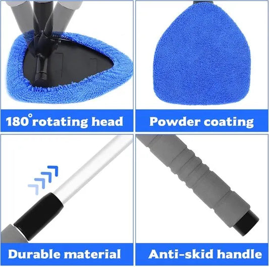 Car Window Cleaning Kit - 5-Piece - Car Window Cleaning Tool - Car Window Cleaning Tool - Car Window Cleaning Brush with Telescopic Handle - 1 Handle + 4 Blue Cloths + 1 50ml Spray Bottle - Image 2