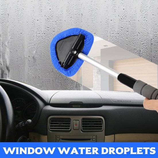 Car Window Cleaning Kit - 5-Piece - Car Window Cleaning Tool - Car Window Cleaning Tool - Car Window Cleaning Brush with Telescopic Handle - 1 Handle + 4 Blue Cloths + 1 50ml Spray Bottle - Image 3
