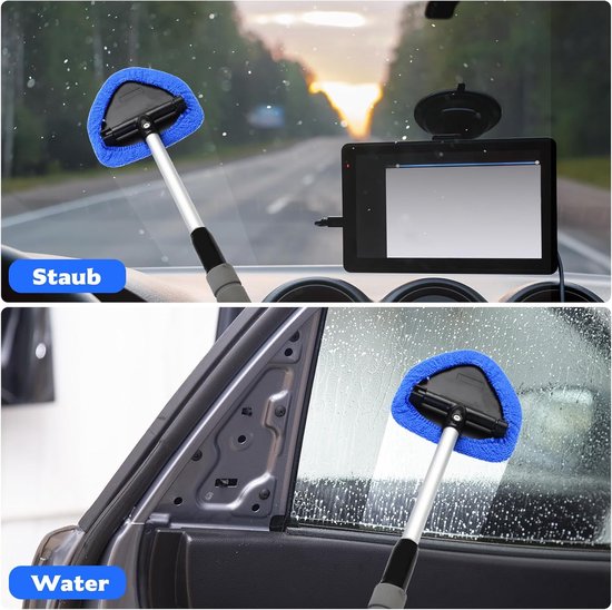 Car Window Cleaning Kit - 5-Piece - Car Window Cleaning Tool - Car Window Cleaning Tool - Car Window Cleaning Brush with Telescopic Handle - 1 Handle + 4 Blue Cloths + 1 50ml Spray Bottle - Image 5