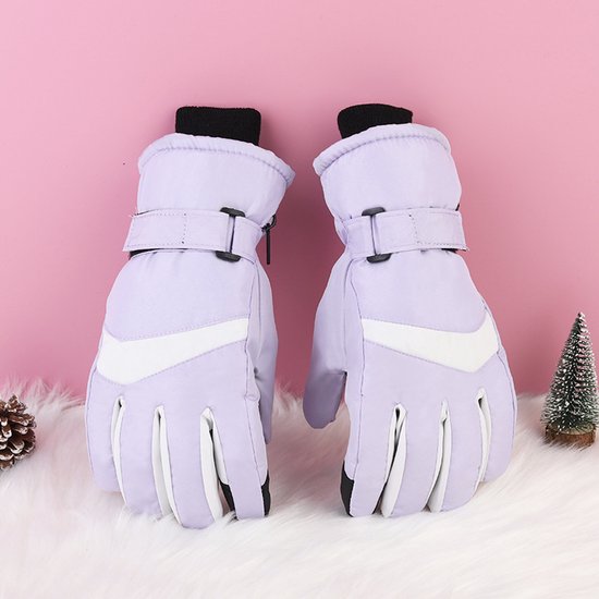 Gloves - Winter ski gloves - Warm gloves - Non-slip, thickened - Waterproof - Suitable for cold weather - Cycling gloves - Size S/M - Purple - Image 2