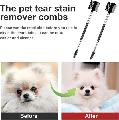 Pet Grooming Comb - 2-Piece Set - Tear Stain Removal Comb for Dogs - Double-Sided Eye Brush for Dogs - Pet Cleaning and Grooming Comb - Pet Eyelash Comb - Image 2