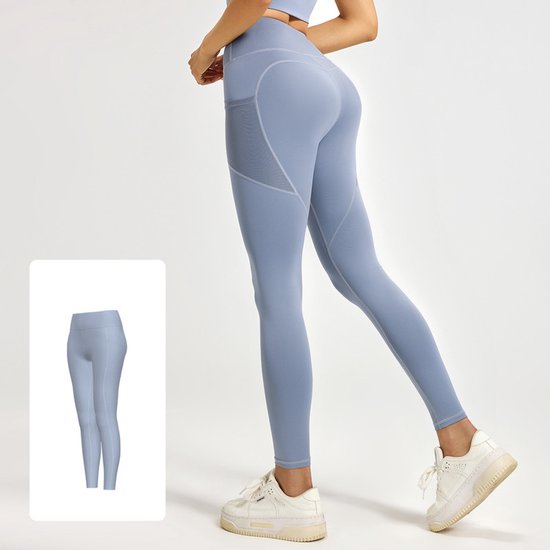 Slim Fit Sports Pants - High Waist Yoga Pants with Side Pockets - Soft and Stretchy Blended Fabric, Breathable and Comfortable - Skinny Fit with Elastic Waist - Suitable for Yoga, Fitness, Walking and Daily Use (Light Blue, Size XXL)