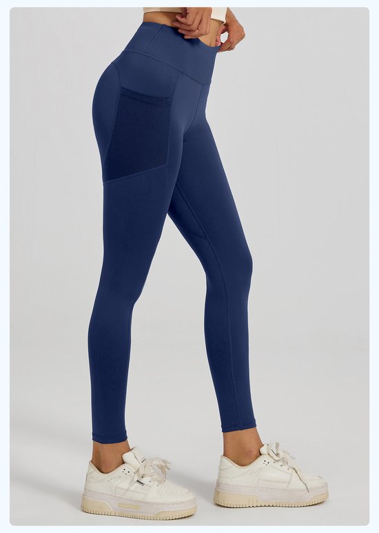 Slim Fit Sports Pants - High Waist Yoga Pants with Side Pockets - Soft and Stretchy Blended Fabric, Breathable and Comfortable - Skinny Fit with Elastic Waist - Suitable for Yoga, Fitness, Walking and Daily Use (Dark Blue, Size L) - Image 3