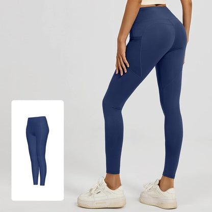 Slim Fit Sports Pants - High Waist Yoga Pants with Side Pockets - Soft and Stretchy Blended Fabric, Breathable and Comfortable - Skinny Fit with Elastic Waist - Suitable for Yoga, Fitness, Walking and Daily Use (Dark Blue, Size XL)