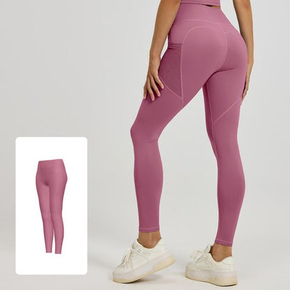 Slim Fit Sports Pants - High Waist Yoga Pants with Side Pockets - Soft and Stretchy Blended Fabric, Breathable and Comfortable - Skinny Fit with Elastic Waist - Suitable for Yoga, Fitness, Walking and Daily Use (Dark Pink, Size L)
