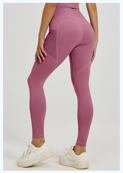 Slim Fit Sports Pants - High Waist Yoga Pants with Side Pockets - Soft and Stretchy Blended Fabric, Breathable and Comfortable - Skinny Fit with Elastic Waist - Suitable for Yoga, Fitness, Walking and Daily Use (Dark Pink, Size L) - Image 5