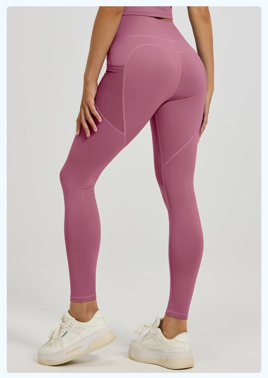 Slim Fit Sports Pants - High Waist Yoga Pants with Side Pockets - Soft and Stretchy Blended Fabric, Breathable and Comfortable - Skinny Fit with Elastic Waist - Suitable for Yoga, Fitness, Walking and Daily Use (Dark Pink, Size XXXL) - Image 5