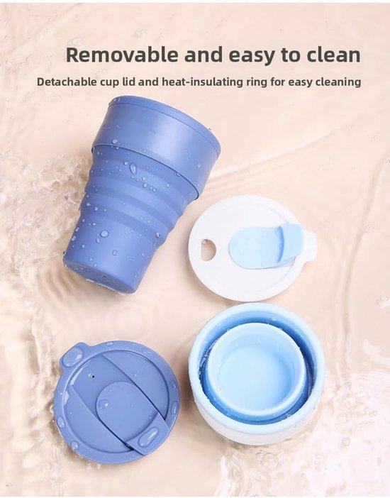 Collapsible Silicone Camping Cup – 385ml – Travel and Drinking Cup with Lid, Dishwasher Safe – Ideal for Camping, Hiking and Office (White) - Image 4