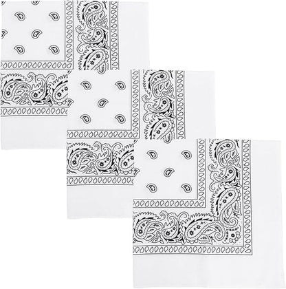 3-Piece Headscarf Set (Square) - Retro Black & White Pattern Headscarf Scarf for Daily Styling, Hairband & Decoration