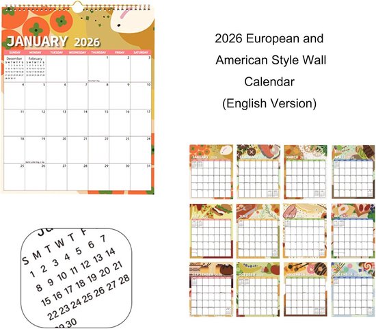 Calendar 2026 - Hangable 12 Months - Calendar - With wire-o-binding - Yearly calendar - Monthly planner - Wall calendar - 37 x 30cm - Nutrition patterns - Image 2