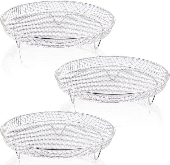 Multi-layer air fryer rack (3 round layers) - Air fryer baking pan - Air fryer grid - 304 stainless steel - Safe to use in air fryers, steam ovens, regular ovens and dishwashers - 20.3 cm - Silver - Image 2