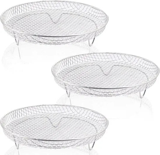 Multi-layer air fryer rack (3 round layers) - Air fryer baking pan - Air fryer grid - 304 stainless steel - Safe to use in air fryers, steam ovens, regular ovens and dishwashers - 20.3 cm - Silver - Image 2
