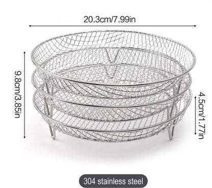 Multi-layer air fryer rack (3 round layers) - Air fryer baking pan - Air fryer grid - 304 stainless steel - Safe to use in air fryers, steam ovens, regular ovens and dishwashers - 20.3 cm - Silver - Image 7