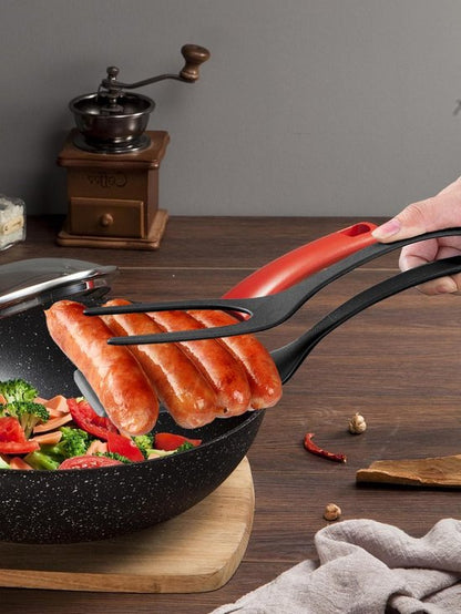 Set of 2 Food Tongs - 2-in-1 Flipper/Deep Fryer - Egg Flipper - Spatula with Clip - Egg Flipper, Kitchen Tools for Home - Black - Image 4