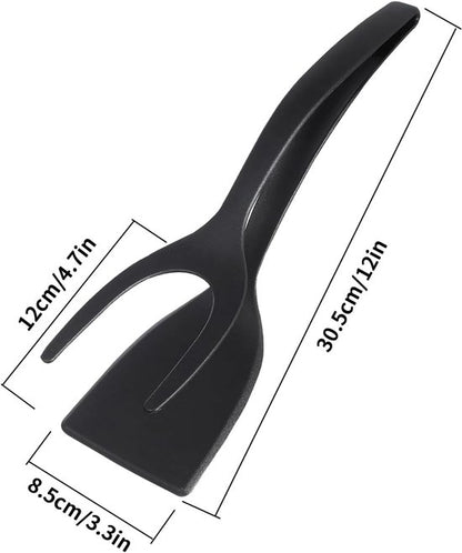 Set of 2 Food Tongs - 2-in-1 Flipper/Deep Fryer - Egg Flipper - Spatula with Clip - Egg Flipper, Kitchen Tools for Home - Black - Image 6