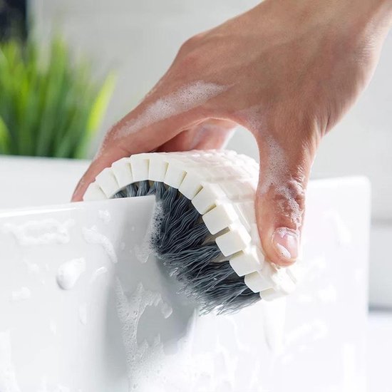 Brush - Multifunctional cleaning brush - Sturdy hand brush with stiff bristles - Multiple flexible brush heads - Suitable for cleaning bathtubs, kitchens, faucets and corners - Set of 2 - White - Image 2