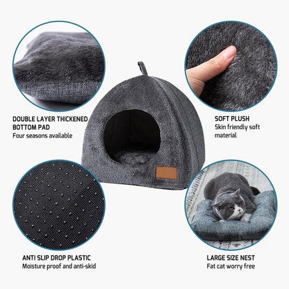Tents Pet Bed - With Removable & Washable Cushion - Warm & Soft Fleece Fabric - For Cats & Small Dogs - Image 2