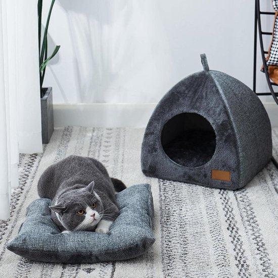 Tents Pet Bed - With Removable & Washable Cushion - Warm & Soft Fleece Fabric - For Cats & Small Dogs - Image 4