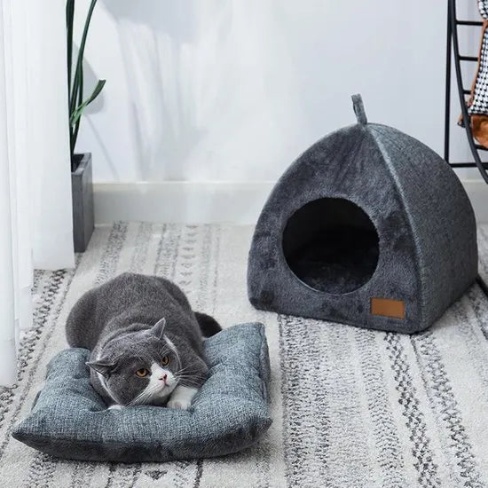 Tents Pet Bed - With Removable & Washable Cushion - Warm & Soft Fleece Fabric - For Cats & Small Dogs - Image 4