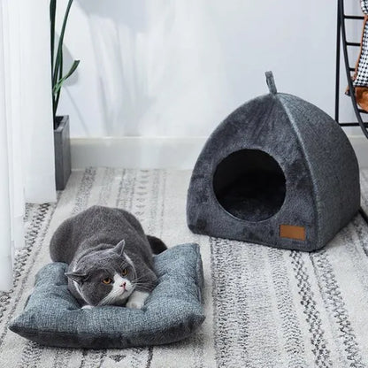 Tents Pet Bed - With Removable & Washable Cushion - Warm & Soft Fleece Fabric - For Cats & Small Dogs - Image 4