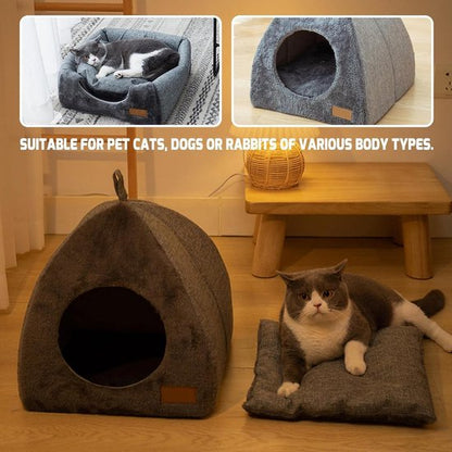 Tents Pet Bed - With Removable & Washable Cushion - Warm & Soft Fleece Fabric - For Cats & Small Dogs - Image 5