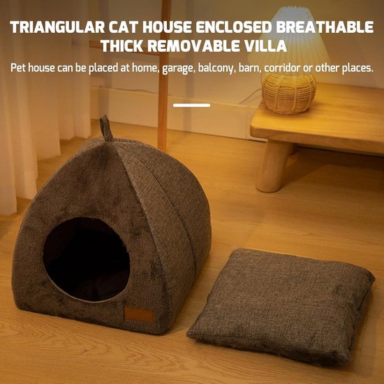 Tents Pet Bed - With Removable & Washable Cushion - Warm & Soft Fleece Fabric - For Cats & Small Dogs - Image 8