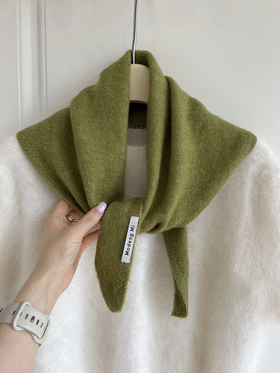 Triangular Knitted Scarf - Soft Acrylic Fabric - As a Scarf, Shawl or Blanket - In Solid Colors - Green