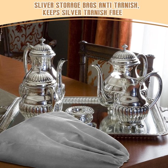 6 Silver Storage Bags – Fabric Protective Bags for Jewelry, Silverware, and Cutlery – Reusable (Dark Gray, 40 x 50 cm) - Image 4