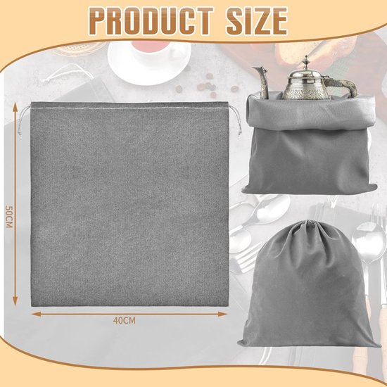 6 Silver Storage Bags – Fabric Protective Bags for Jewelry, Silverware, and Cutlery – Reusable (Dark Gray, 40 x 50 cm) - Image 5