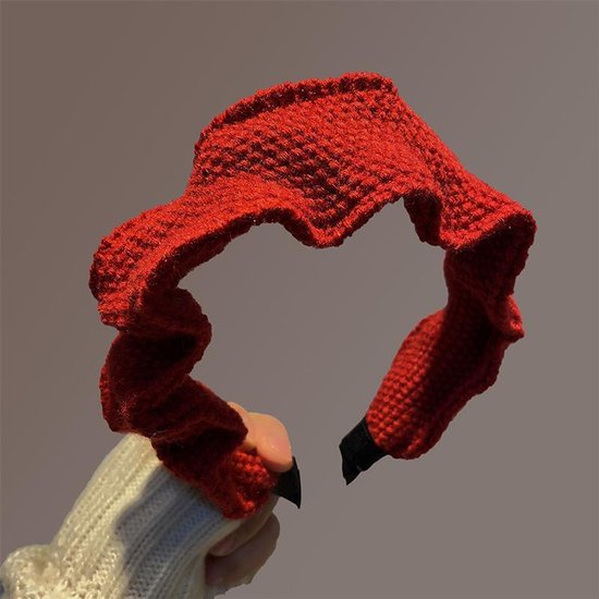 Headband - Set of Two - Retro Style with Ruffles - Elegant and Stylish Headband for Women - Suitable for Parties, Daily Wear and Special Occasions (Red + Black) - Image 2